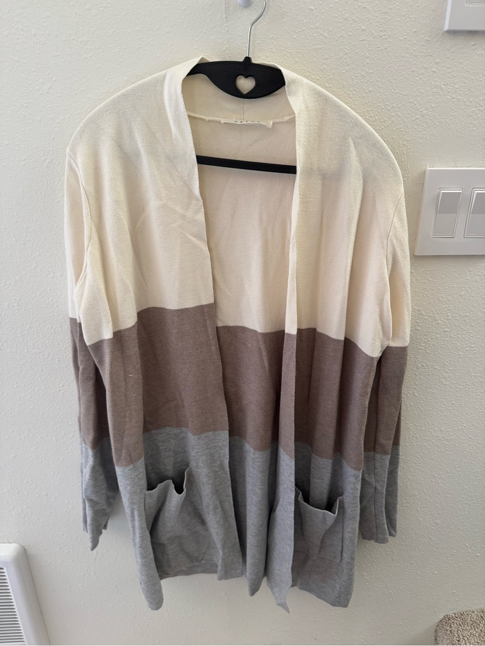 Cyrus Open-Front Colorblock Cardigan - Cream, Brown & Gray